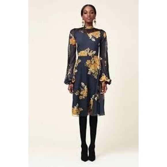 SACHIN & BABI Noir Collection Long‎ Sleeve Floral Print Georgette Velir Dress - Picture 1 of 11